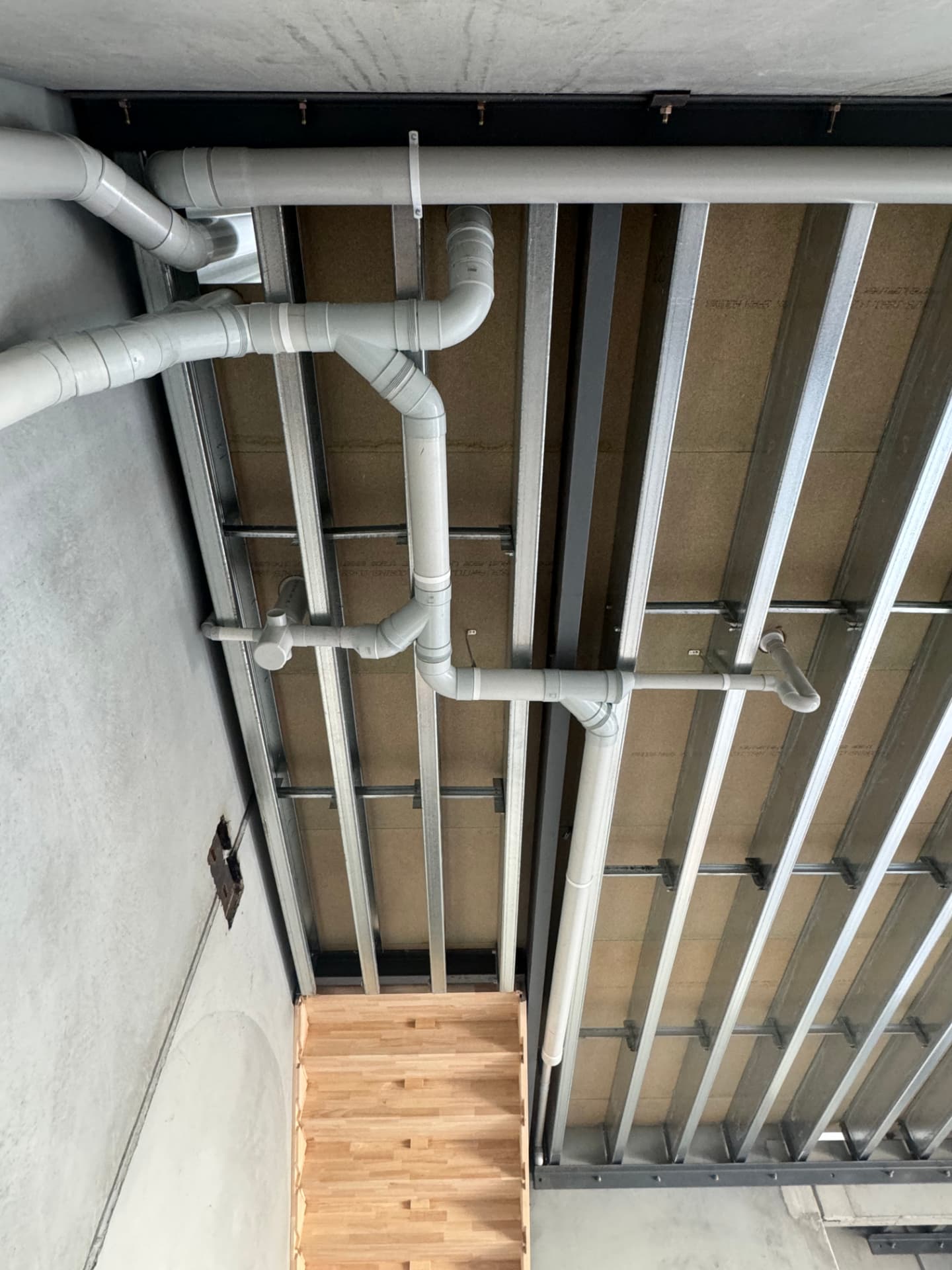 Exposed commercial ceiling pipework rough-in
